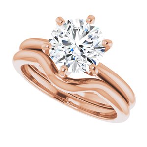 6 prong solitaire rose gold mock up with wedding band top angle 2