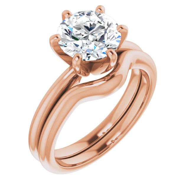 6 prong solitaire rose gold mock up with wedding band